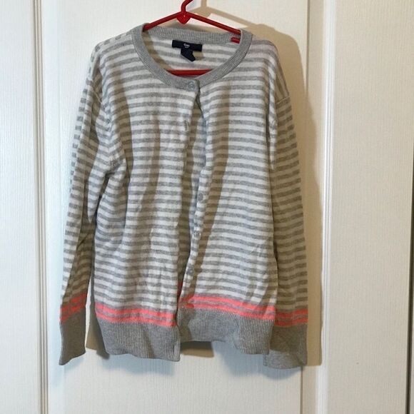 Gap Girls Medium Gray Pink Stripe Cardigan - Picture 9 of 14